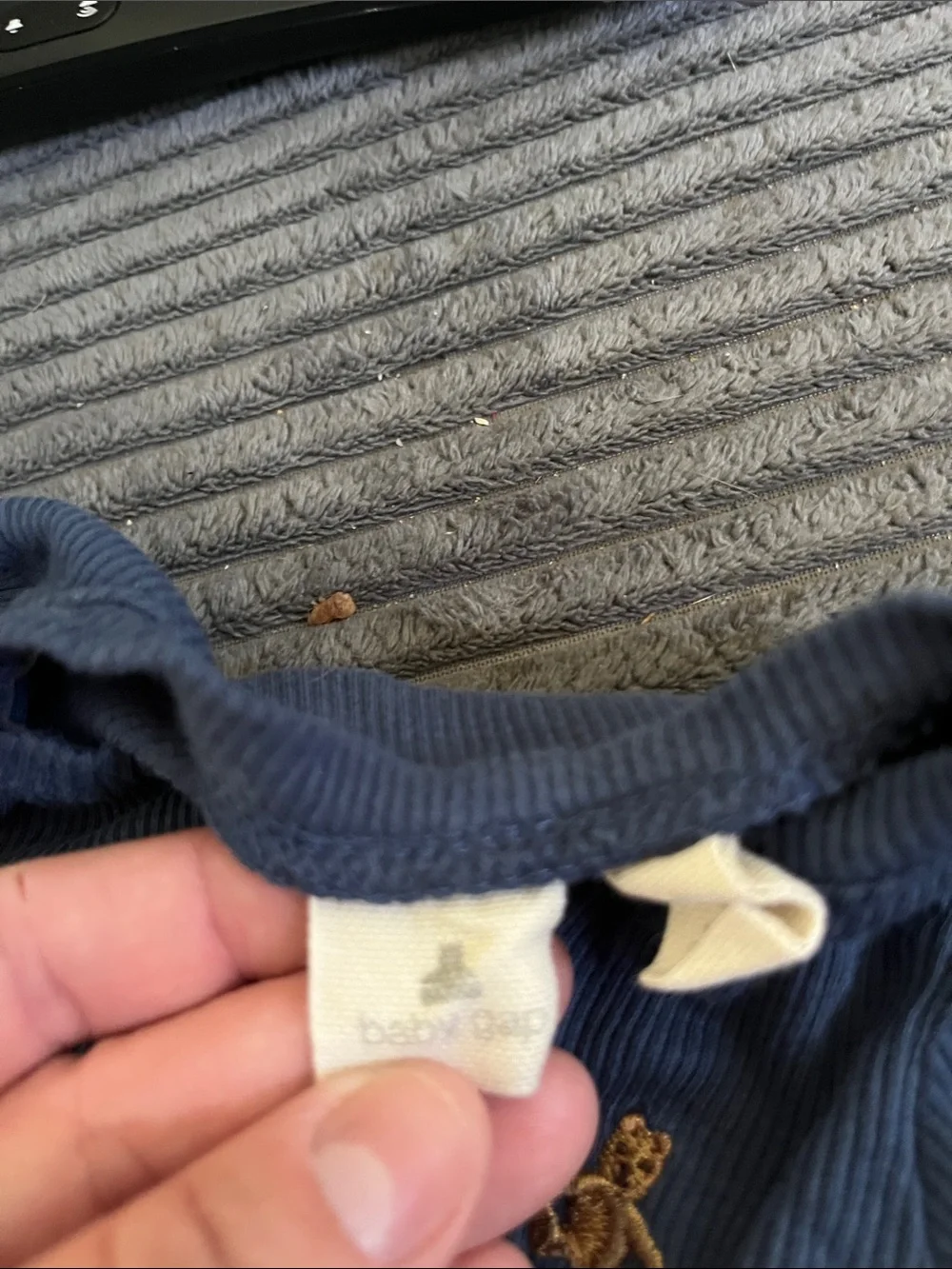 GAP Navy Ribbed Baby Footed Sleeper with Teddy Motif